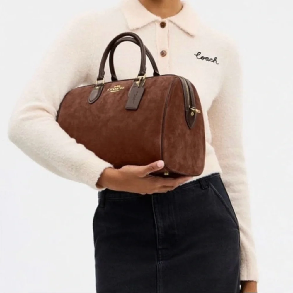 Coach Rowan Large Satchel Bag in Suede - Picture 10 of 15